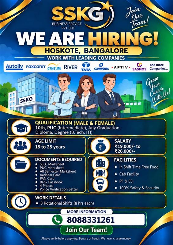 Manufacturing Hiring — Hoskote